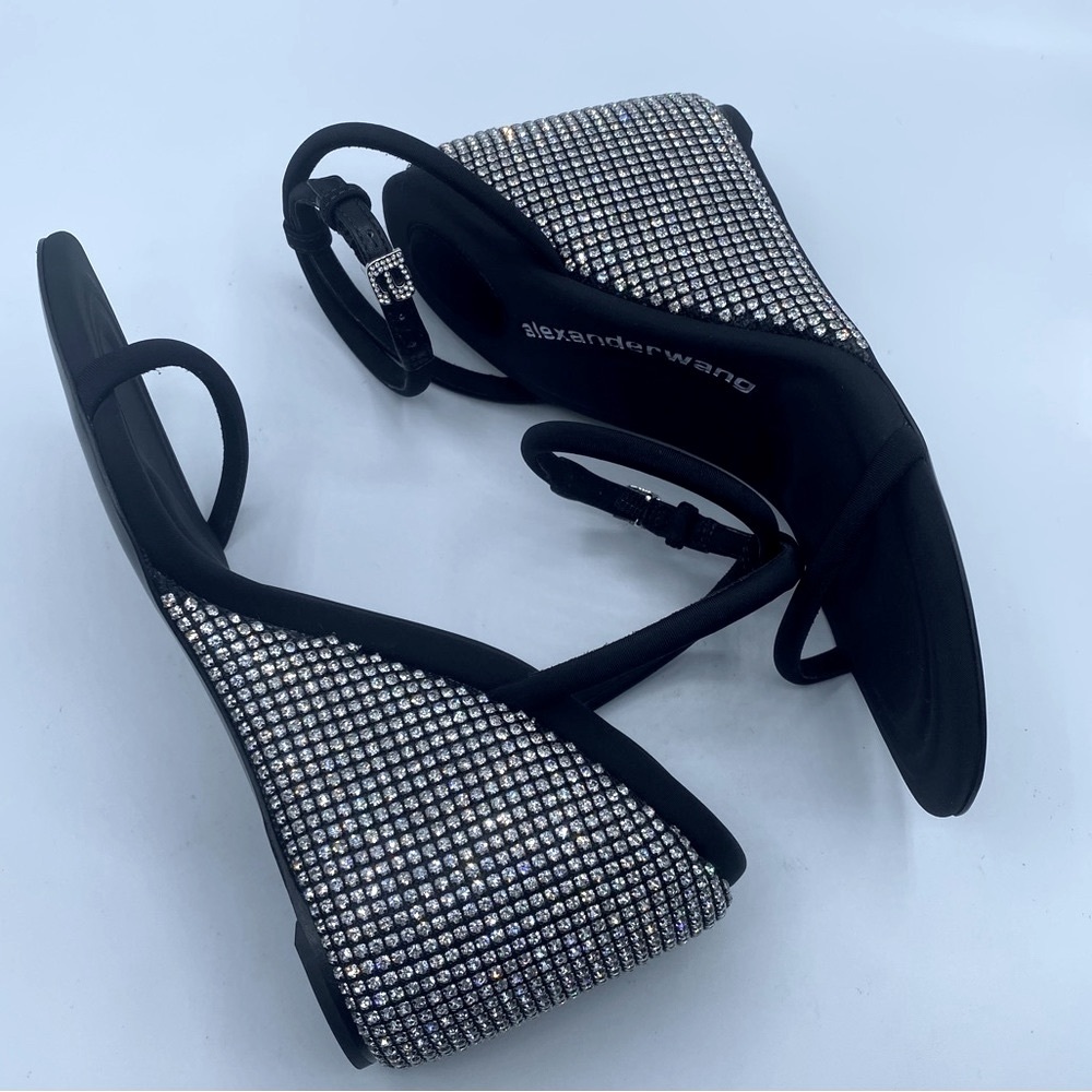 Alexander Wang Black Ruffle Crystal Embellished Wedge Sandals